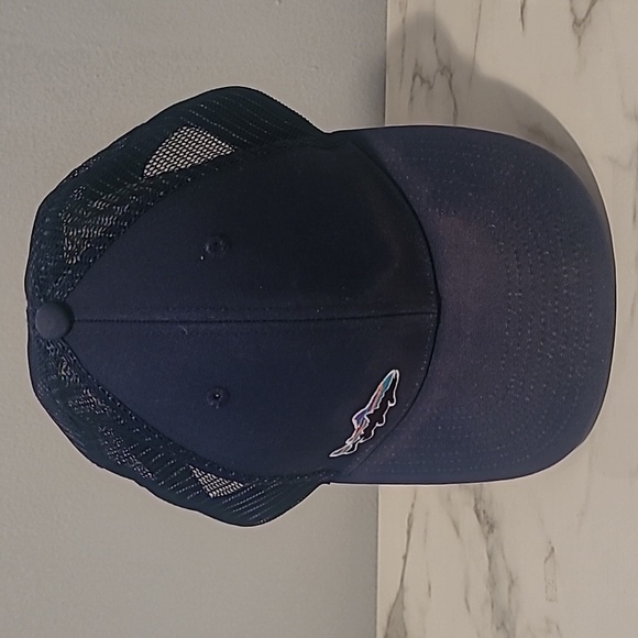 Patagonia Navy Blue Trucker Hat Fish Embroidery Logo Snapback Fitz Roy Mesh - Picture 2 of 5